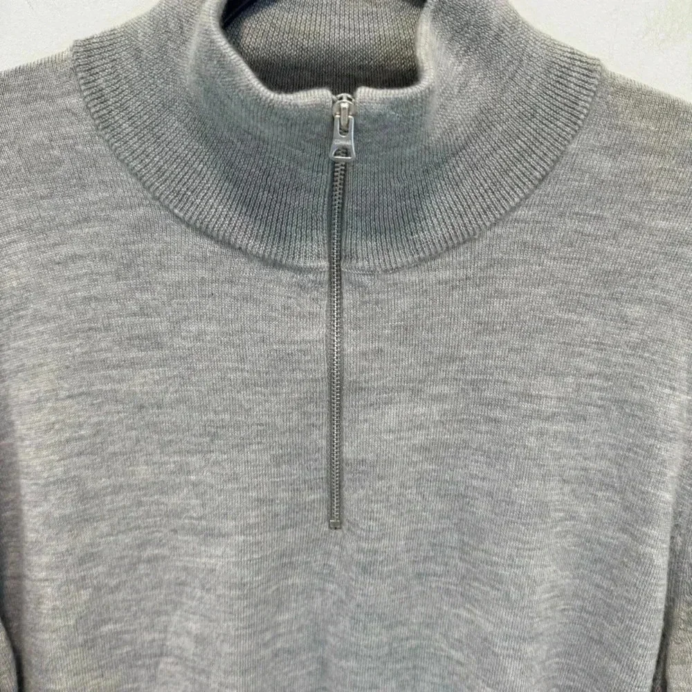 J. Crew mens L Large light gray 100% merino wool 1/4 zip pullover sweater